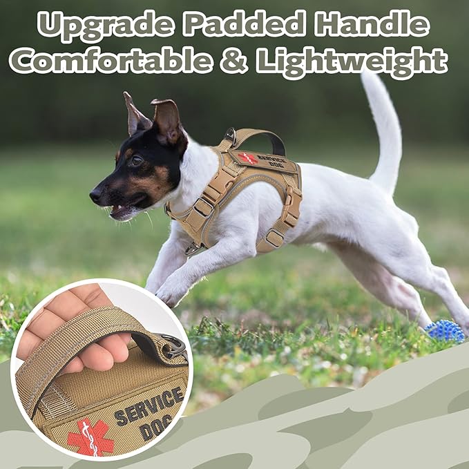 Tactical Dog Harness for Small Puppy, No Pull Military Service Dog Vest with Vertical Handle, Reflective Puppy Vest Harness for Outdoor Training (Khaki, XS)