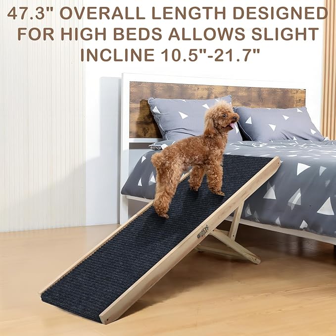Folding Dog Ramp Safety, Wooden Adjustable Height Pet Ramps, Potable Dog Steps with Non-Slip Traction Mat, Dog Step for Bed, Dogs Stairs for SUV Car, Couch, Safe, Height Bed