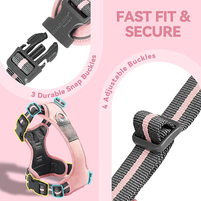 VIVAGLORY Dog Harness Easewalk No Pull Dog Harness with Handle & Front Back Clip for Training Lifting, Easy On Adjustable Padded No Pull for Pet & Puppy, S, Sakura Pink
