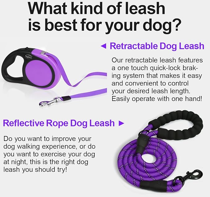 Taglory Retractable Dog Leash, 16ft No Tangle Leash Retractable for Medium and Large Dogs Up to 100 lbs, One-Handed Brake, Pause, Lock, Purple