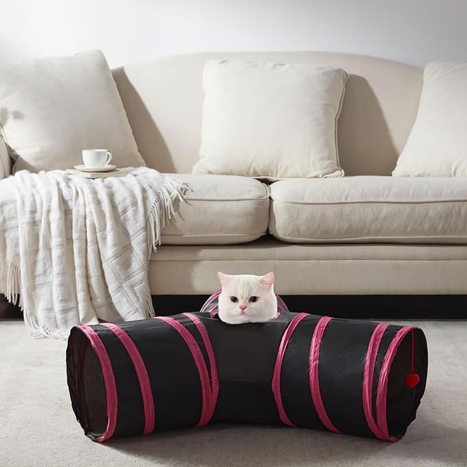 Cat Tunnels for Indoor Cats 3 Way Play Toy Kitty Tunnel Peek Hole Toy with Ball for Cat Tube Fun for Rabbits Kittens and Dogs