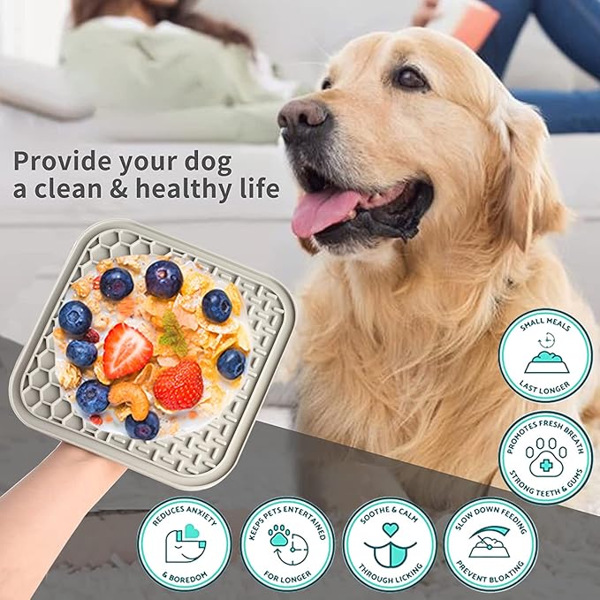 Lick Mat for Dogs, Dog Lick Mat with Suction Cups for Anxiety, Peanut Butter Dog Licking Mat Slow Feeder Dispensing Treater Lick Pad for Dogs Cats Grooming Bathing and Training (Grey)