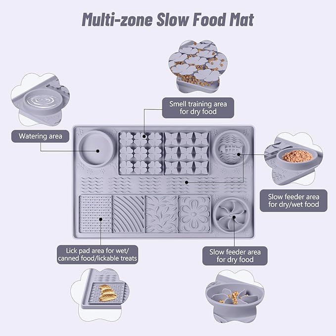 Large Silicone Snuffle Mat, 32"x 20" Dog Lick Mat with Suction Cups, Slow Feeder for Small | Medium | Large | Multiple Dogs Slow Eating, Boredom Reducer (Grey)