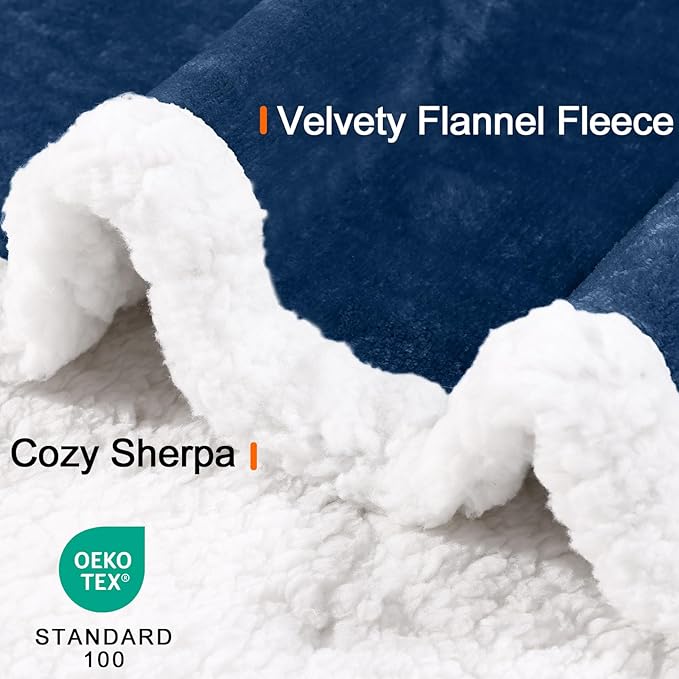 Smiry Waterproof Blanket Throw for Large Dogs Cats, Soft Reversible Dog Blanket for Sofa Couch Bed, Washable Leakproof Sherpa Fleece Furniture Couch Protector(30"x40", Navy/White)