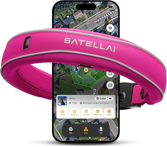 SATELLAI Dog Wireless Fences, Pink The Most Advanced GPS Dog Collar with AI Analysis, Precise Positioning, 5-Day Battery, and IP68 Waterproof, Flexible Virtual Fencing for Medium & Large Dogs