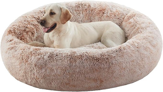 45 inches Donut Dog Bed for Extra Large Dogs,Calming Fluffy Round Jumbo Pet Bed with Removable & Washable Cover, Fits up to 120 lbs Pets (Brown,XL)