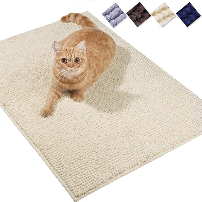 VIVAGLORY Cat Litter Mat Softgrip Litter Trapping Mat, Muddy Litterbox Rug for Indoor & Floor, Machine Washable Easy Clean Soft Microfiber for Cat, 35"× 25", Beige