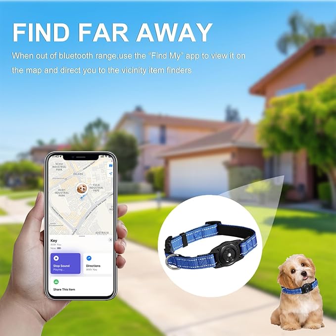 Tracking Collar for Dogs Waterproof Adjustable Air Tag Dog Collar Holder, Comfortable Dog Collars for Small Medium Large Dogs (Blue, S)