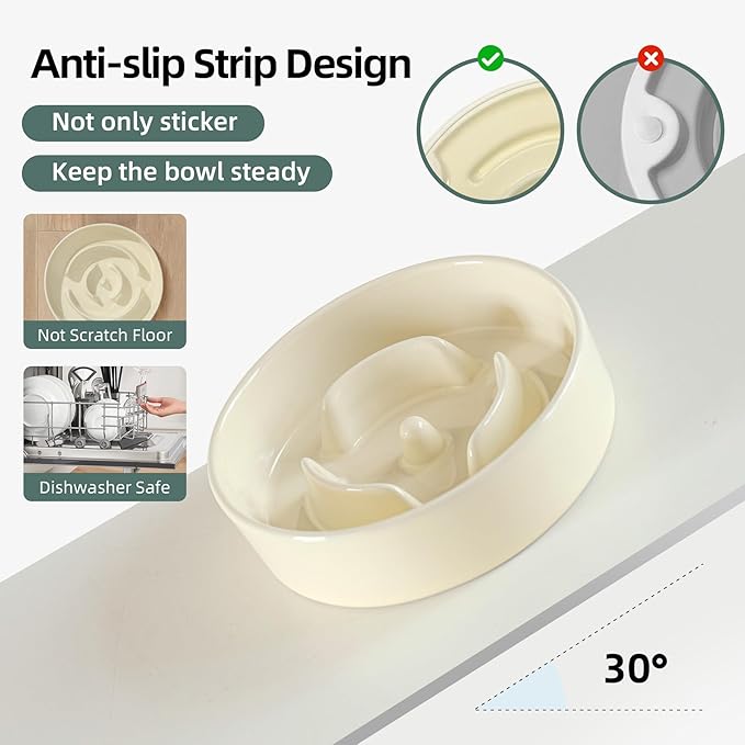 Ceramic 0.9 Cup Dog Bowl Slow Feeder for Small Dog, 6.1inch Pet Slow Feeder, Stop Bloat, Preventing Choking(Single Bowl-Beige)