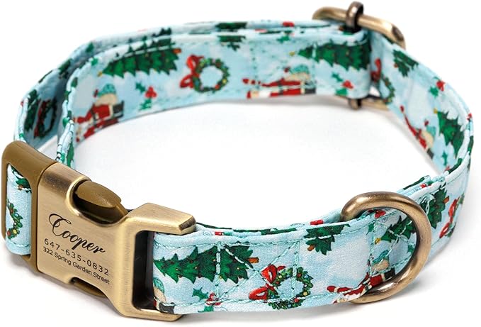 Personalized Dog Collar with Name and Phone Number Engraved,Adjustable Custom Puppy Collar,Organic Cotton Pet Collar for Small Medium Large Boy Girl Dogs