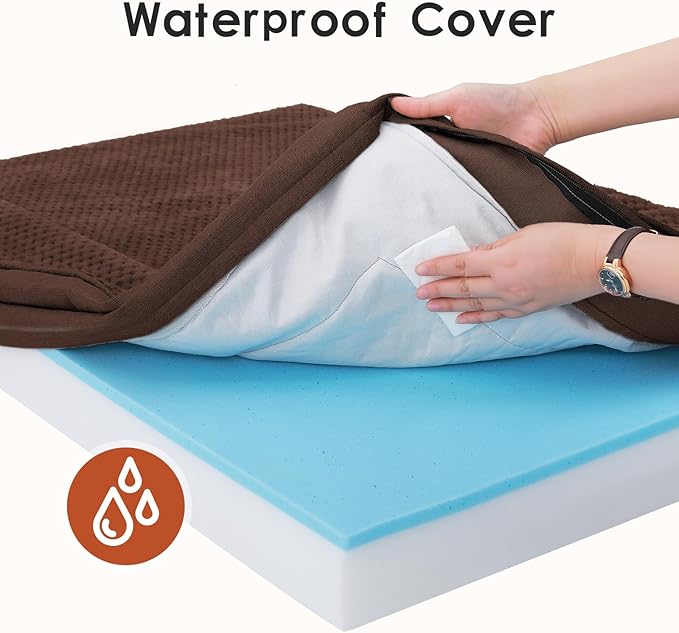 Orthopedic Dog Beds for Large Dogs, Memory Foam Dog Beds Large Sized Dogs, Washable Removable Cover, Nonskid Bottom, Waterproof, for Indoor, Outdoor, Crate ＆ Car Use, 41x27x6 Inches, Brown Grey