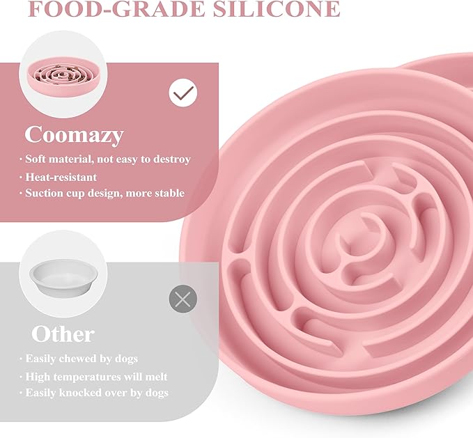 Coomazy Extra Large Slow Feeder Bowl, Silicone Dog Bowl with Suction Cups, Slow Feeder & Non-Slip Design, Boredom and Anxiety Reducer, Suitable for Large Dogs, Pink