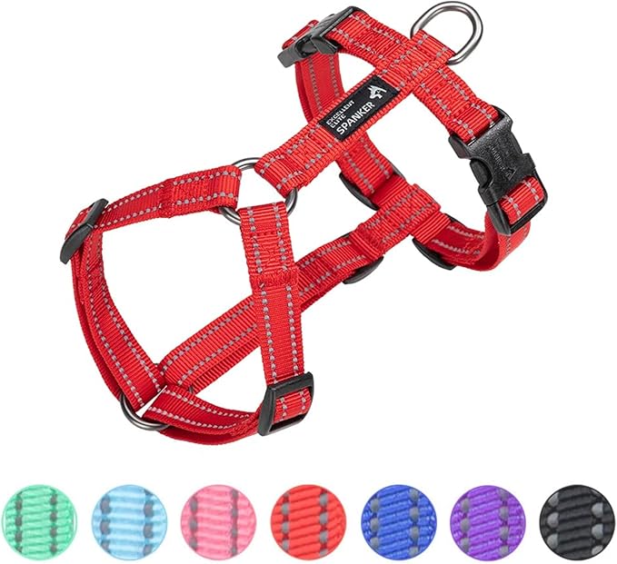 EXCELLENT ELITE SPANKER No Pull Dog Harness Reflective Nylon Vest L-Shaped Adjustable Easy Pet Harness for Small Medium Large Breeds Dogs Walking Training Black Red(Red-XL)