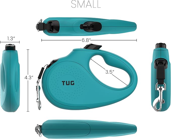 TUG Monochrome 360° Tangle-Free Retractable Dog Leash | 16 ft Strong Nylon Tape (Small, Aqua)