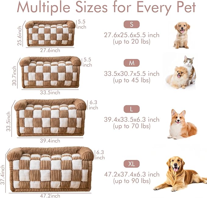 Dog Bed for Couch with Bolster, Comfy Couch Cover for Dogs Washable, Non-Slip Plush Furniture Protector, Calming Fuzzy Lounge Mat, Pet Sofa Accessories (Brown, Medium)