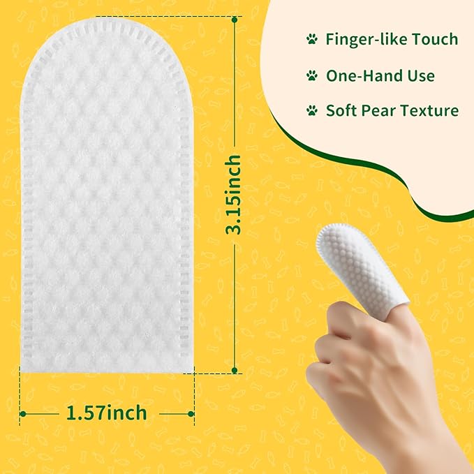 Dental Care Finger Wipes 50 Counts –Disposable Wipes for Dogs & Cats, Plaque & Tartar, Fresh Breath & Gum Health，All Natural Dog Toothbrush & Tooth Brushing Kit（Unscented）