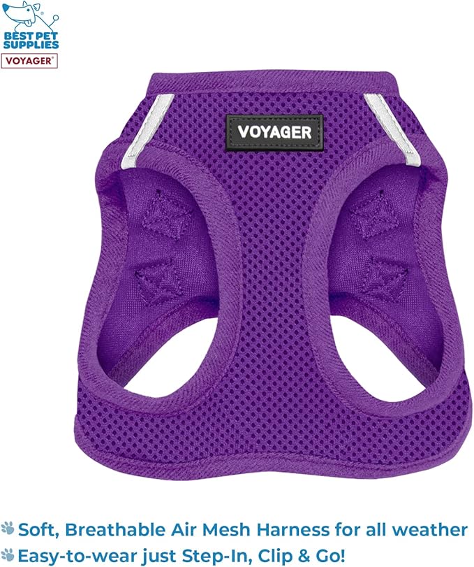 Voyager Step-in Air All Weather Mesh Harness and Reflective Dog 5 ft Leash Combo with Neoprene Handle, for Small, Medium and Large Breed Puppies by Best Pet Supplies - Leash Harness (Purple), L