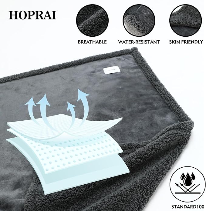 Dog Blanket, Waterproof Reversible Sherpa Fleece Throw Blanket, Furniture Cover for Bed, Couch, Sofa Protection from Liquid Pee and Pet Fur of Puppy, Cat (Gray XS20*27inches)