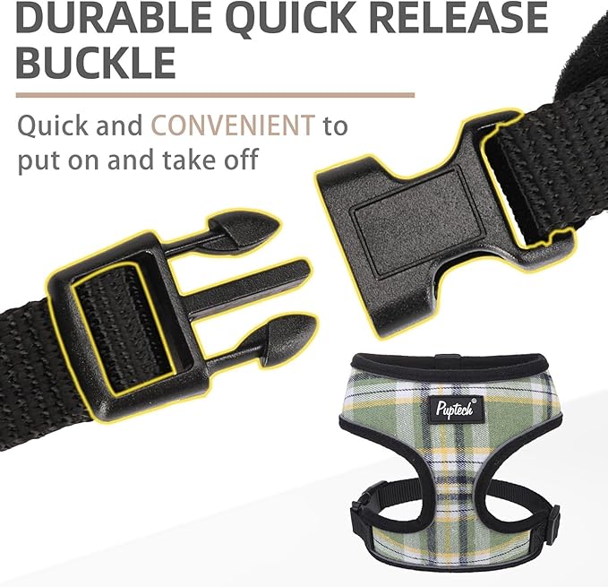 PUPTECK Soft Mesh Dog Harness and Leash Set Pet Puppy Cat Comfort Padded Vest No Pull Harnesses, Green/Yellow, S