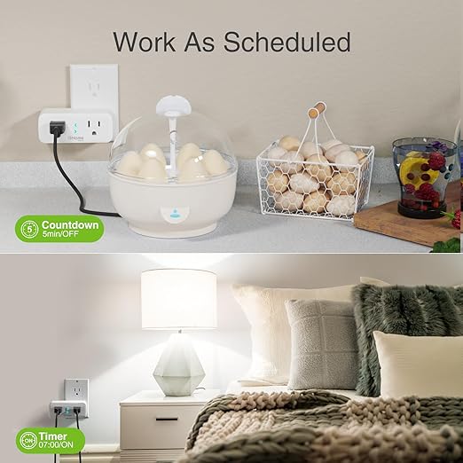 GHome Smart Plug, 15A WiFi Smart Outlet Compatible with Alexa & Google Home, Smart Surge Protector with Remote Control & Timer, Dual Sockets, No Hub Required, 2.4GHz WiFi Only, White, 2 Pack