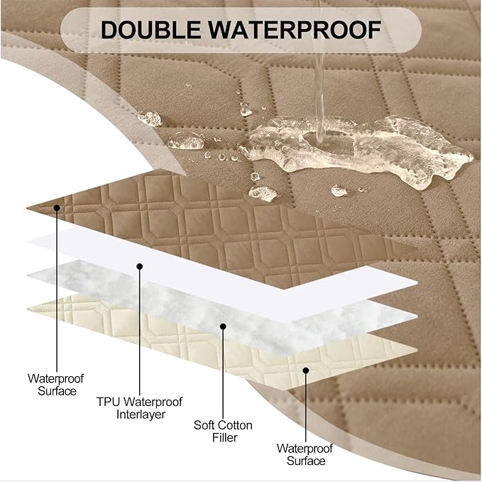 Smiry Waterproof Dog Blanket, 68x82 Inch Soft Pet Bed Cover Reversible, Washable Sofa Couch Furniture Protector for Small Medium Large Dog Puppy Cat, Geometric, Camel/Beige