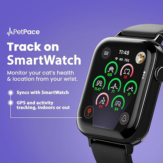 New PetPace V3.0 Cat Health Monitor by PetPace – AI Health Collar with 24/7 Vital Signs Alerts, GPS, Telehealth Consults, AskaVet & Share with Your Vet & SmartWatch Sync – Subscription Required