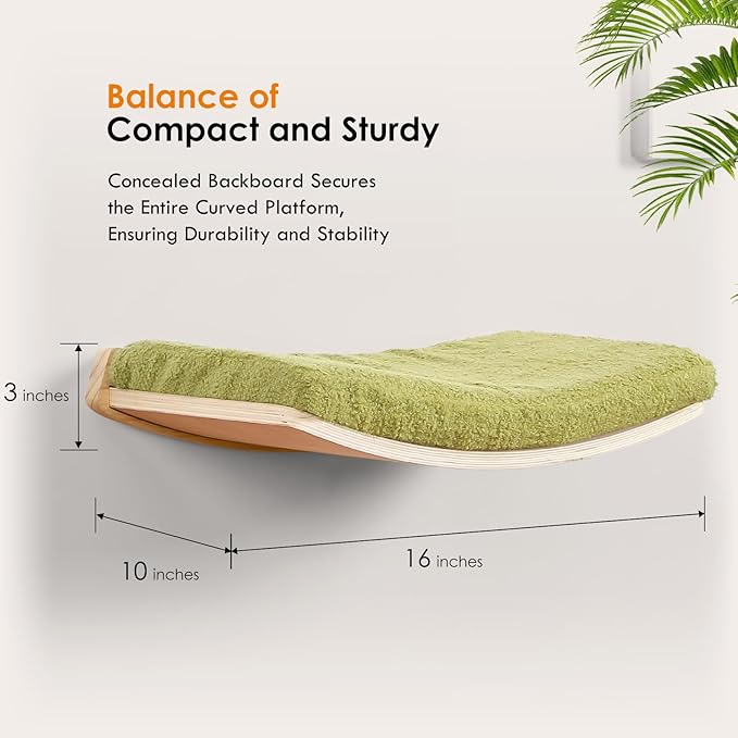 Curved Cat Shelves and Perches, Floating Cat Wall Bed with Comfortable Cushion