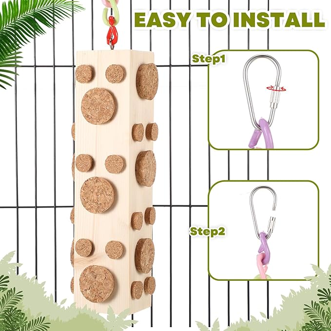 Skyygemm 2 Pcs Bird Parrot Chew Toys Wooden Foraging Hanging for Birds Parrots Cork Stopper Toys Cage Woodpecker Feeding Toy for Macaws, Small Parakeets Conure Budgies Finches Cockatiel