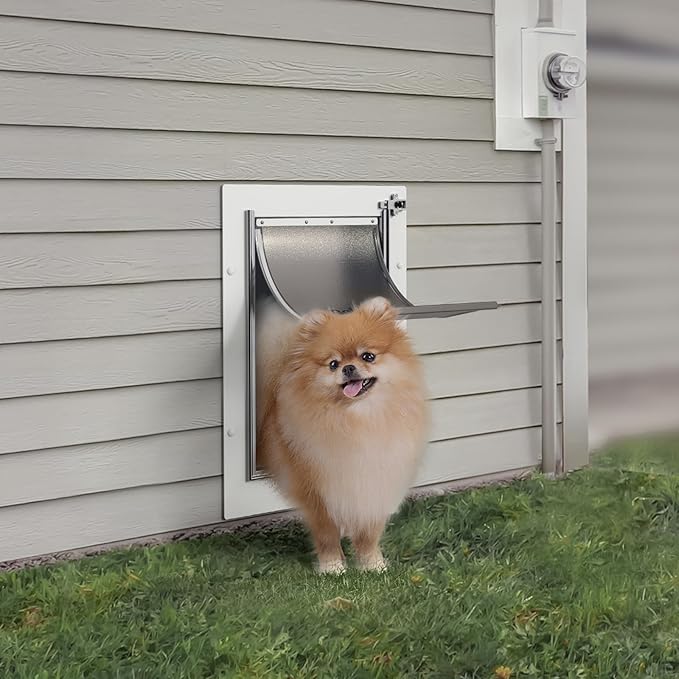 Baboni Pet Door for Wall, Steel Frame and Telescoping Tunnel, Aluminum Lock, Double Flap Dog Door and Cat Door, Strong and Durable (Pets Up to 40 Lb) -Medium