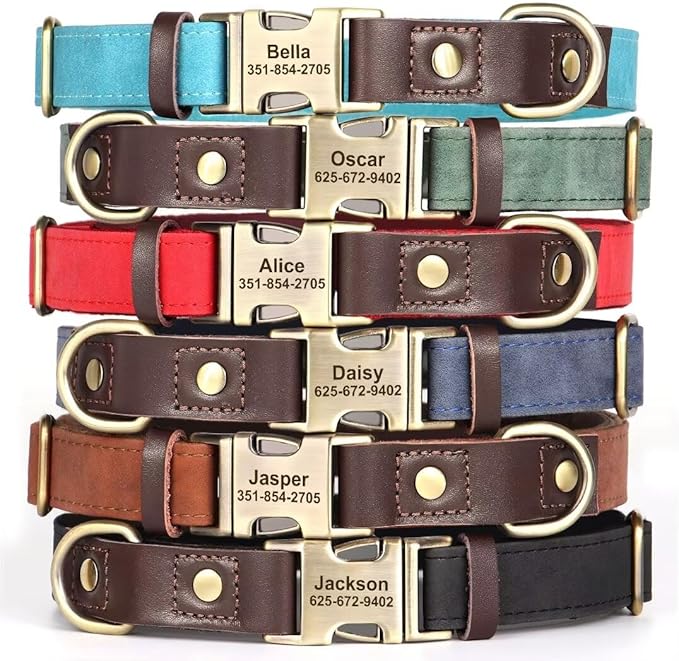 Personalized Dog Collars, Custom Soft PU Leather Dog Collar with Pet Name and Phone Number for Small Dogs, Adjustable and Durable Pet Collars with Quick Release Metal Buckle,S(10-15")
