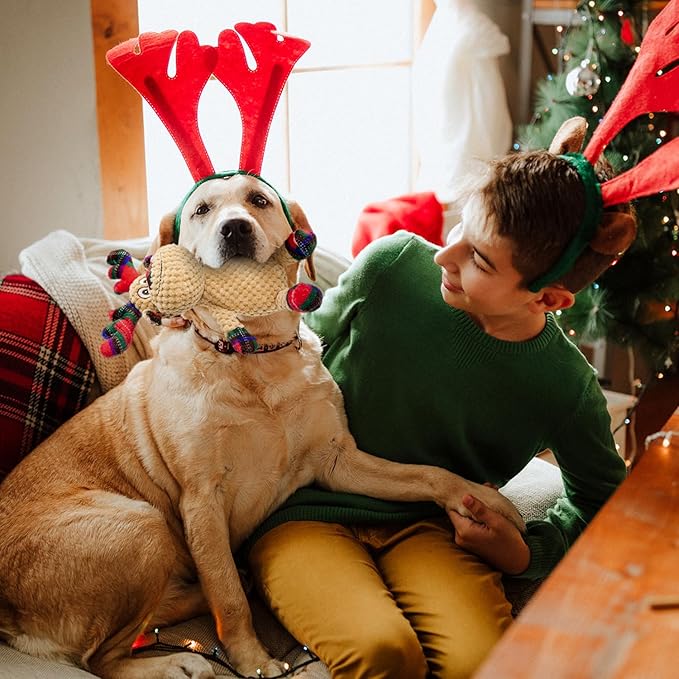 Dog Toys Squeak Interactive Dog Toy Stuffed Puppy Teething Chew Toy Deer Shape Crinkle Sound Paper Tail, for Large Medium Small Breeds Indoor Outdoor Play