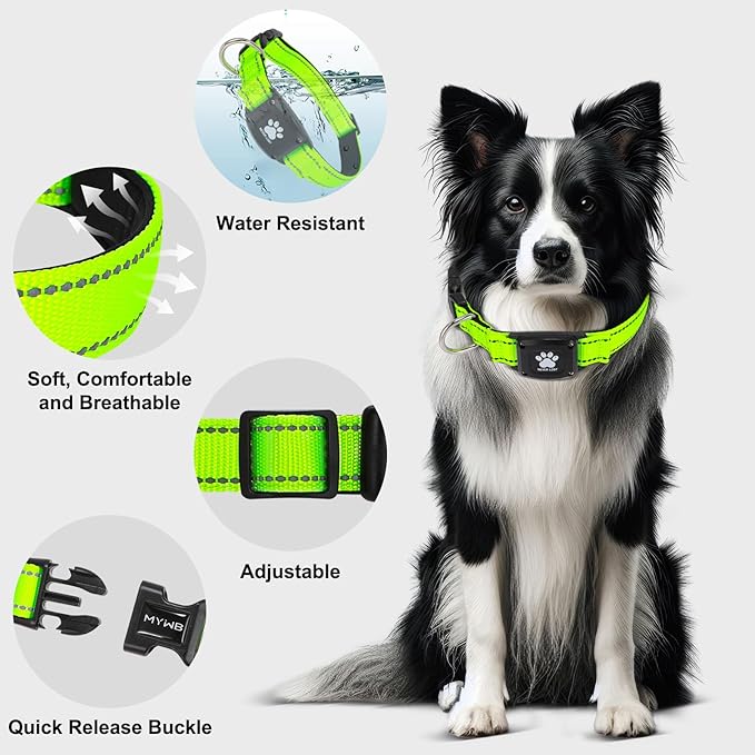 GPS Dog Collar Tracker 2-in-1,Reflective Waterproof Pet Collar,iOS-Only,No Monthly Fees,Unlimited Range,Ideal for Dog Tracking pet Tracker,for Small Dogs(S (12.6"-16.5" Width:0.78"), Green)