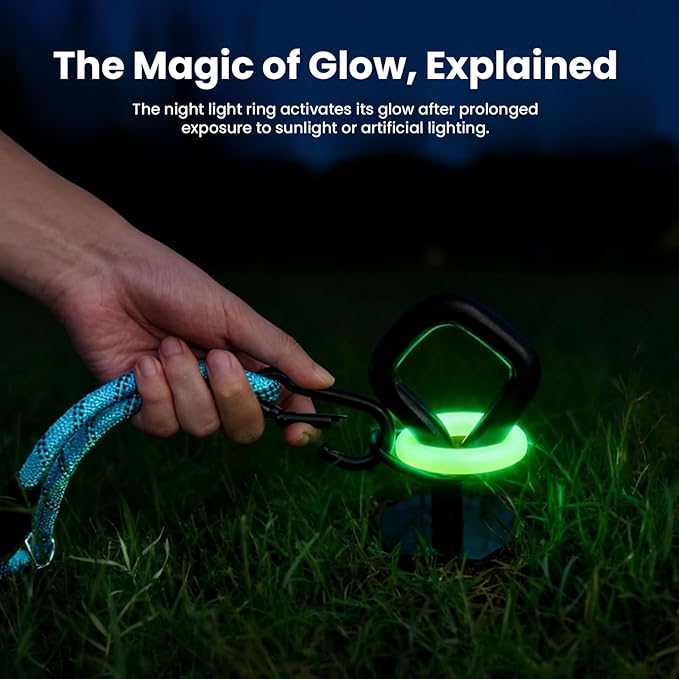 Dog Tie Out Stake for Outdoor Adventures - Glow in The Dark, Heavy Duty - for Large Dogs Up to 210 lbs, Rust-Proof, Durable - Portable for Camping, Beach, or Yard - Compatible with Any Leash