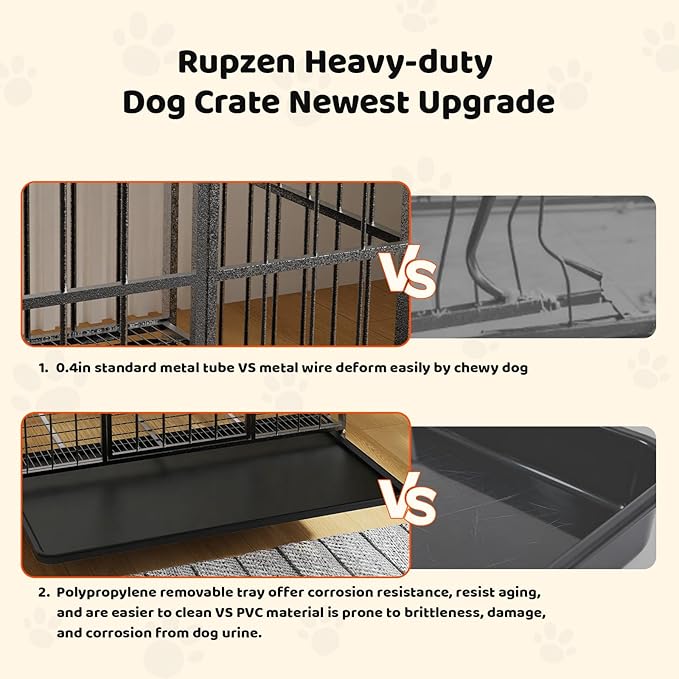 Heavy Duty Indestructible Dog Crate 48in with Removable Trays, Escape-Proof Double Door for High Anxiety Dog, Kennel with Lockable Wheels for Medium Large XL XXL Dogs
