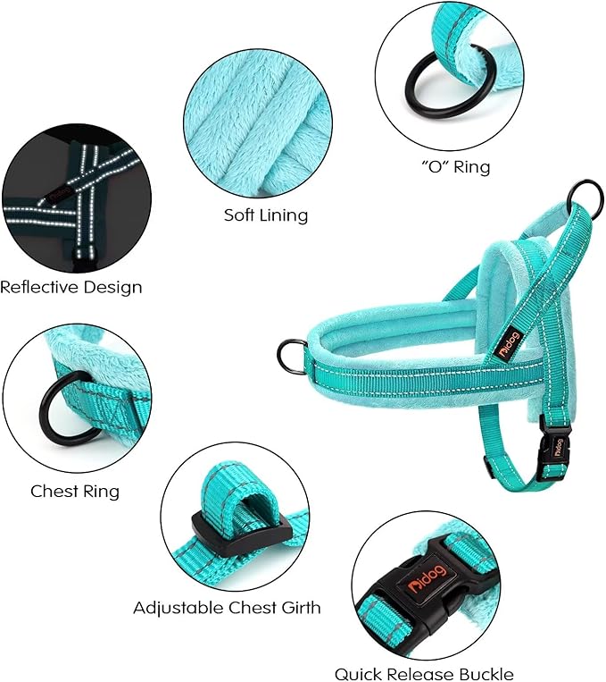 Didog Soft Flannel Padded Dog Vest Harness,Escape Proof/Quick Fit Reflective Dog Strap Harness, Easy for Training Walking(XS:Chest 15-18", Teal)