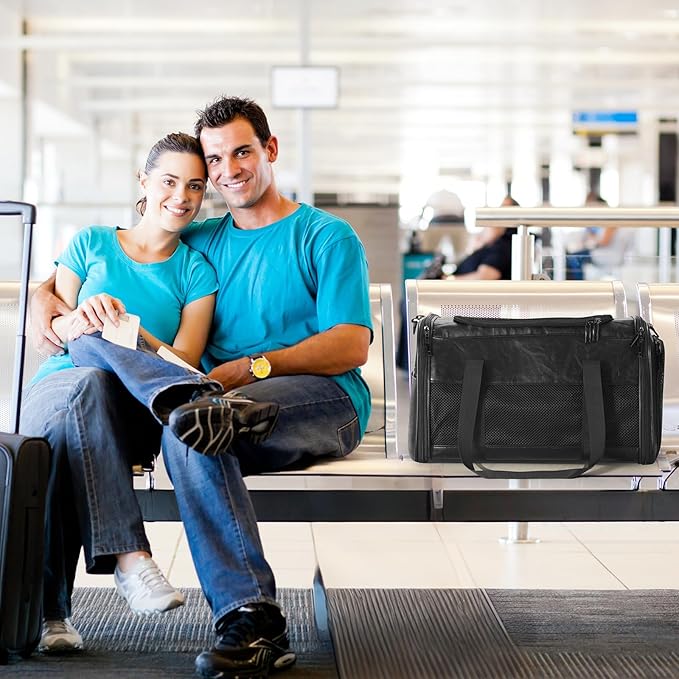 Fashion Leather Dog Carrier, Airline Approved Cat Carrier Soft Sided Pet Bag Carrier Purse for Puppy Kitten Small Animals Black