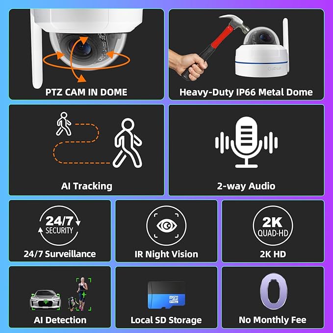 xmartO [AI Tracking Ceiling CAM] 10CH 2K HD Metal Dome PTZ Wireless Security Camera System, 6*Automatic-Follow, 2-Way Audio and Night Vision Camera, 10CH 4K Long Range WiFi 6 Surveillance DVR NVR Kit