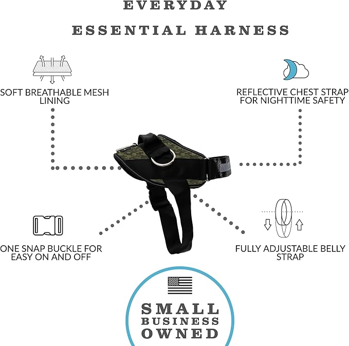 ShawnCo Essential Dog Harness, No-Pull Pet Vest with 3 Leash Clips, No Choke, Reflective, Adjustable and Padded, for Easy Walking and Training for Small, Medium and Large Dogs (Military Camo, L)