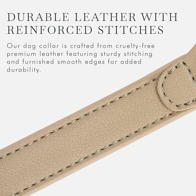 NINA WOOF Cupertino Dog Collars, Harnesses & Leashes Made from Vegan Leather with Dog Tracker Device Holder Adjustable Dog Collar (Extra Small, Beige)