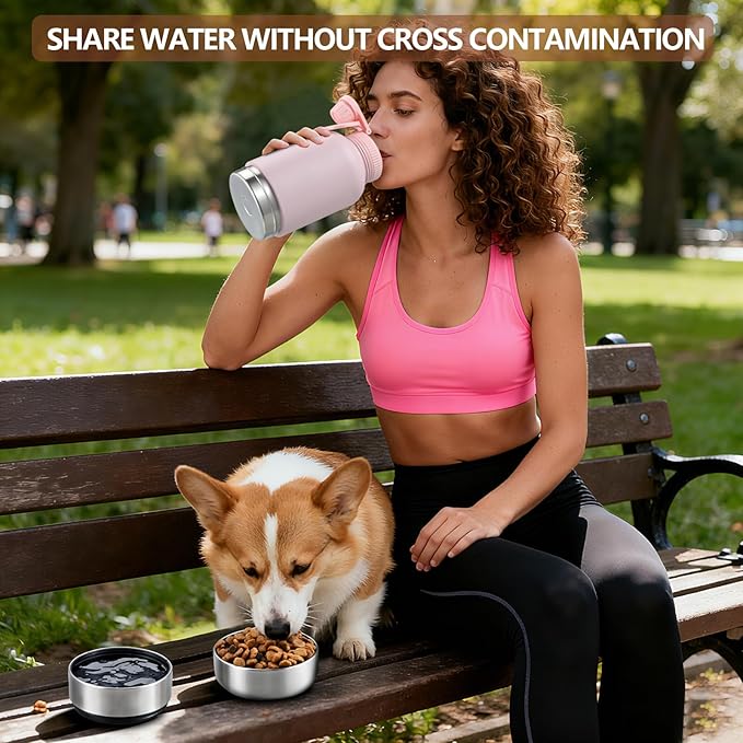 32oz Insulated Dog Water Bottle with 2 Bowls for Small Dogs