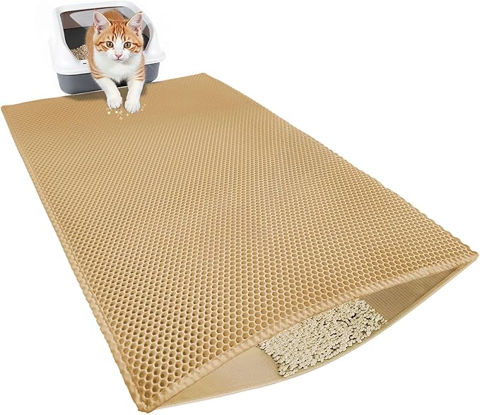Cat Litter Mat, Cat Litter Trapping Mat, 47.2''x27.6''Inch, Double Layer Waterproof Proof Litter Box mat, Non-Slip Design, Reduces Litter Scatter, Easy to Clean, Beige