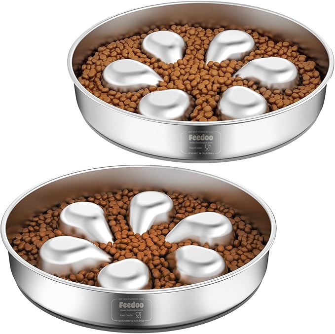 Slow Feeder Dog Bowl-3Cups for Large Breeds, Food Grade 304 Stainless Steel Dog Bowls with Non-Slip Base, Maze Pet Dish to Slow Down Eating, Dishwasher-Safe [2Pack]
