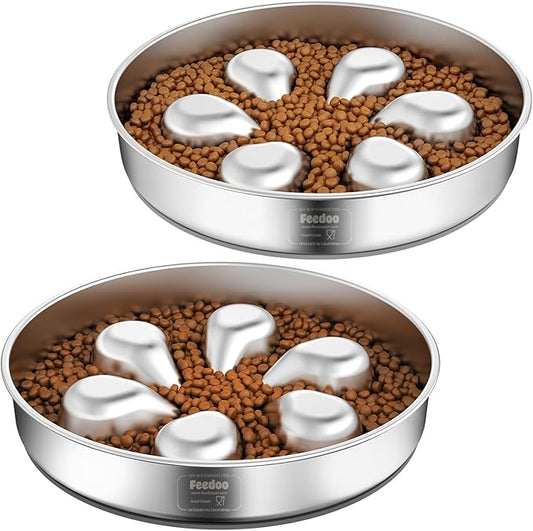 Slow Feeder Dog Bowl-3Cups for Large Breeds, Food Grade 304 Stainless Steel Dog Bowls with Non-Slip Base, Maze Pet Dish to Slow Down Eating, Dishwasher-Safe [2Pack]