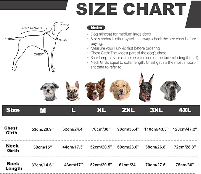 Dog Raincoats for Large Dogs with Hood, Waterproof Dog Rain Jacket with Adjustable Built-in Harness & Back Zipper, Reflective Strip, Removable Hood,for Rainy Walks, Muddy Roads - Black XXXL