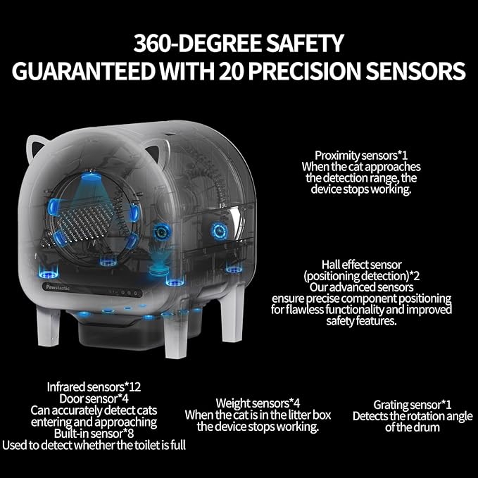 Self Cleaning Litter Box, 68 L Automatic Cat Litter Box for Multiple Cats, Robot with Dual Safety Protection, APP Control, Odor Removal Smart Litter Boxes, 2 Roll Trash Bags