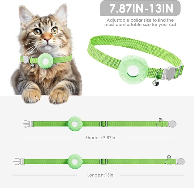 Cat Tracker,Pet Tracker for Cats Compatible with Apple Find My App(Only iOS),Waterproof Tracker Cat Collar with Safety Elastic Buckle,No Monthly Fee,Works with Any Collar (LightGreen)