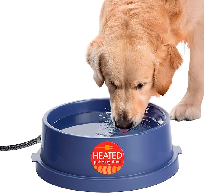 K&H Pet Products Thermal-Bowl Heated Water Bowl for Cats & Dogs Outside, Safety Listed Outdoor Heated Dog Dish for Pets, Automatic No Freeze, Anti Chew Cord - 96 Ounces Blue 25W