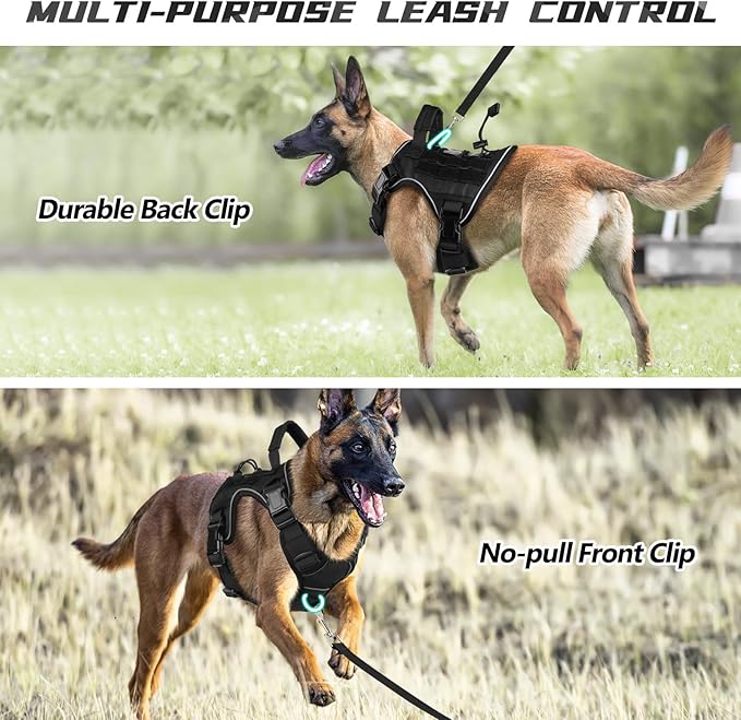 WINGOIN Black Tactical Dog Harness for Medium Dogs, Heavy Duty No Pull Dog Harness with Handle, Adjustable Reflective Military K9 Pet Vest for Pitbull, Female, Male, Walking, Training, Hunting (M)
