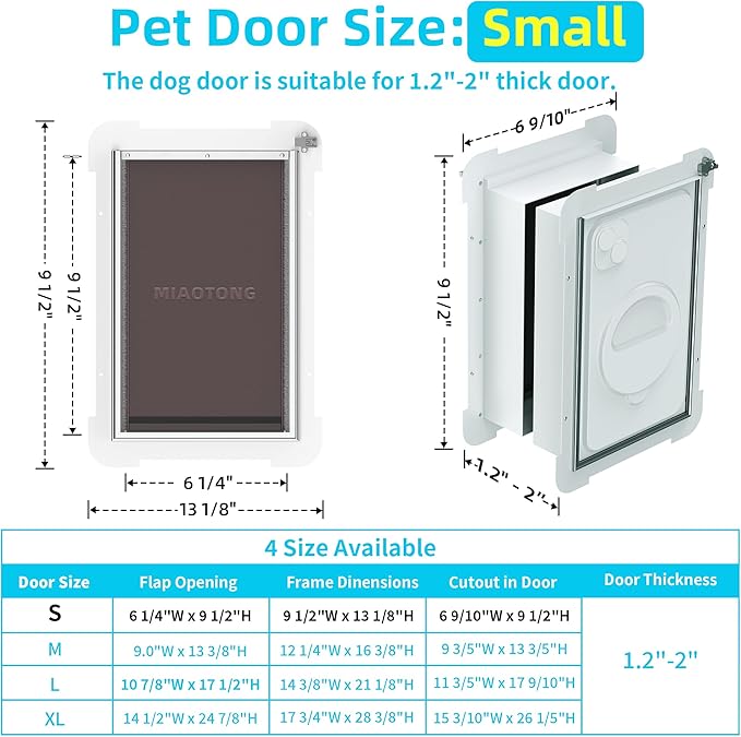 3-Flaps Steel Cat Door for Exterior Doors with Sliding Lock Panel, Extreme Weather Pet Door for Cats, Small Kitty Doggie Door, Insulated Dog Doors for Door, Telescoping Tunnel (Pets Up to 12 Lb)
