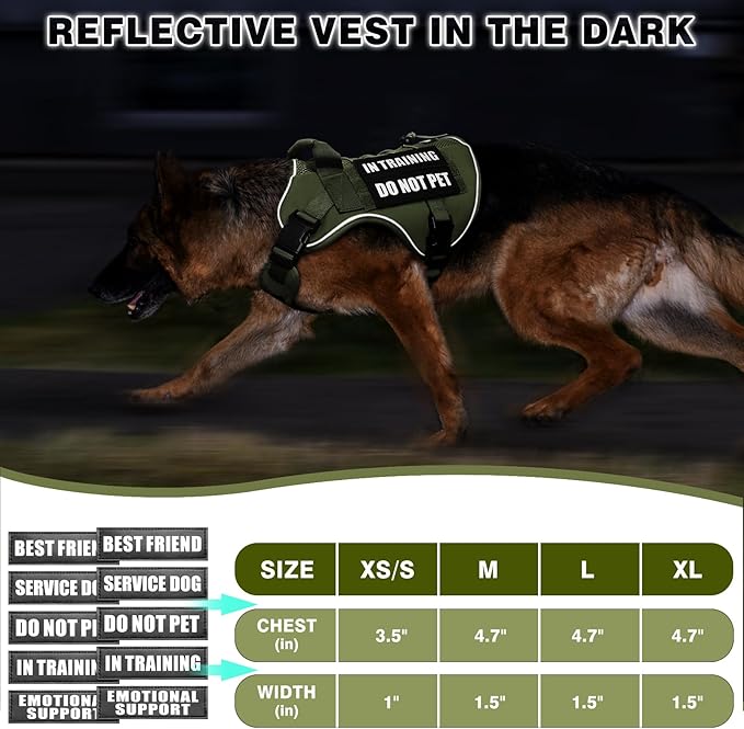 WINSEE Service Dog in Training Mesh Harness with 10 Pet Patches, Soft Air Mesh Breathable Tactical Dog Molle Vest, Reflective Military Pet Vest for Walking Hiking for Large Dogs